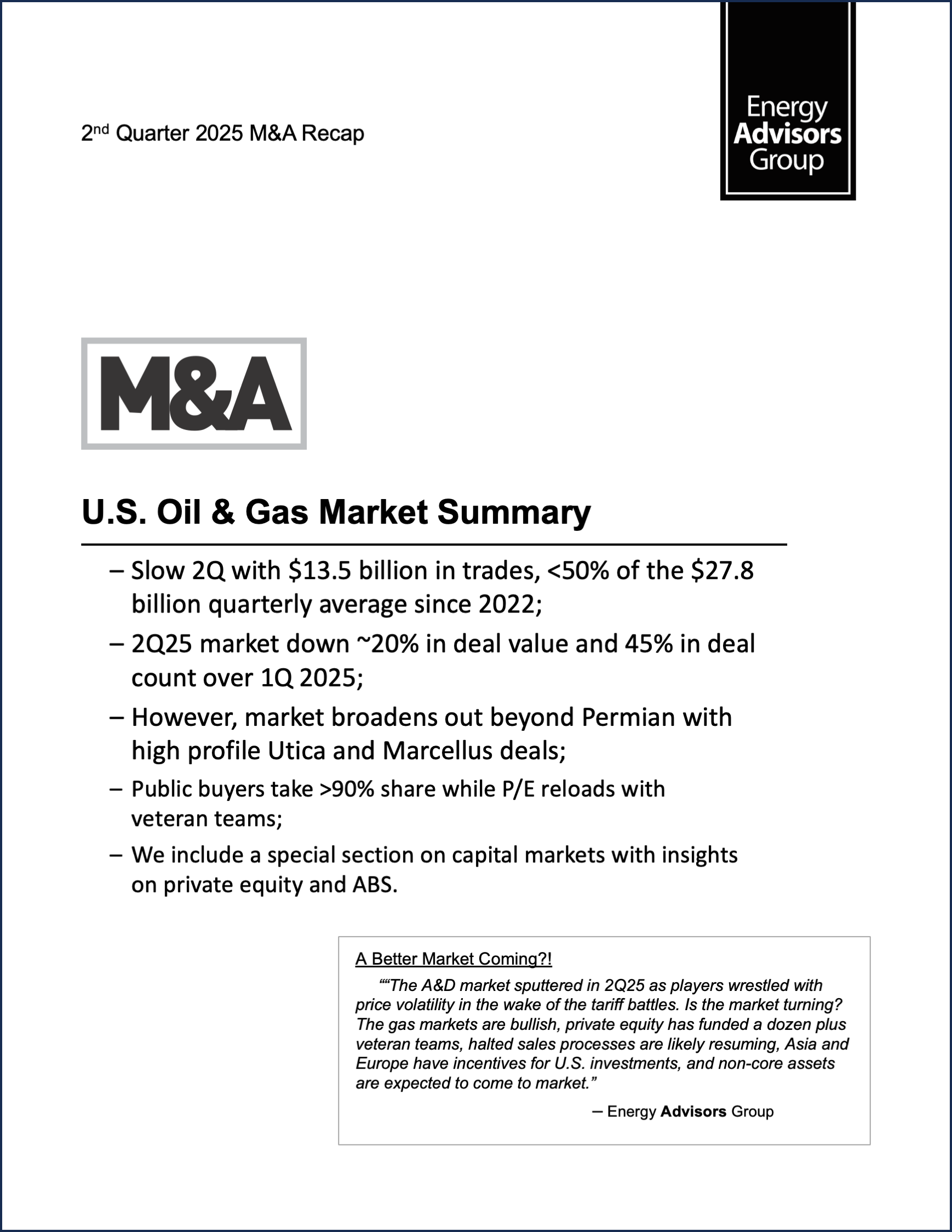 02Q25 QUARTERLY M&A REPORT - Energy Advisors Group 02Q25 QUARTERLY M&A REPORT